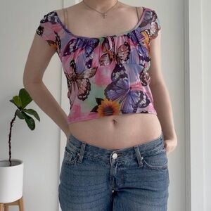 Urban outfitters Lucia butterfly print mesh babydoll top